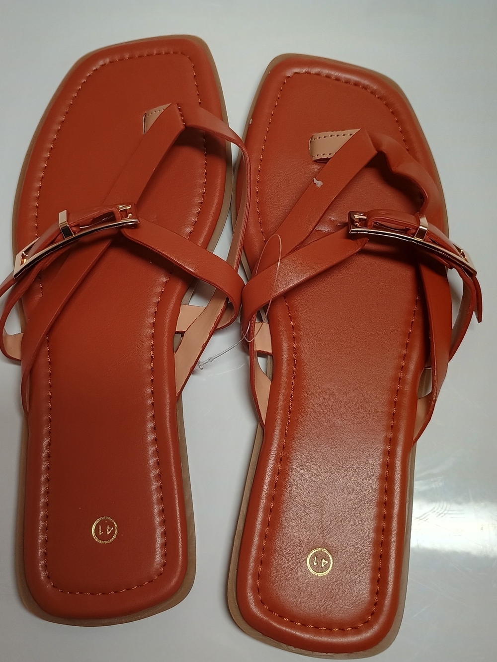 NY Collection Women's Strappy Sandals - Rust Orange with Gold Accents